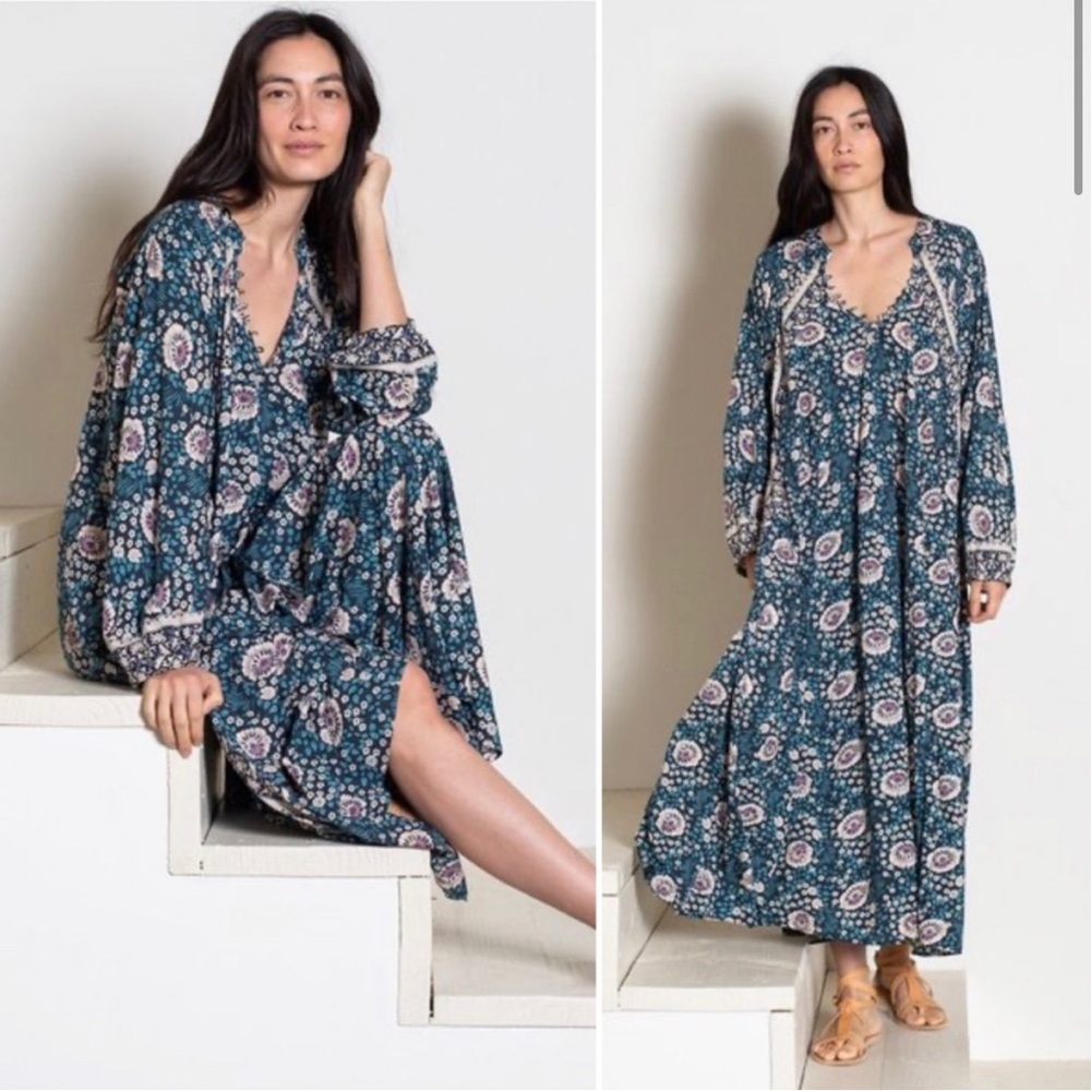 Natalie Martin Fiore Maxi Dress Vintage Floral Turquoise Pink Boho